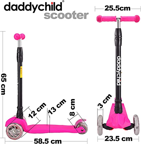 Kids Kick Scooter, 3 Wheeled Scooter for Kids, Child/Toddlers Toy, Adjustable Height, Anti-Slip Deck, Flashing Wheel Lights, for Boys/Girls 3-12 Year Old (Black)