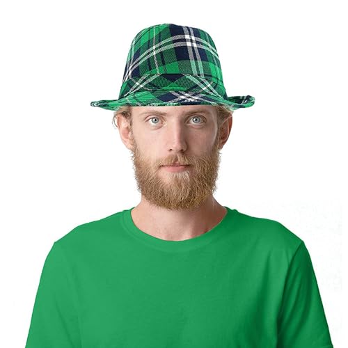 UTTPLL St. Patricks-Green-Plaid-Accessory-Cosplay Leprechaun Hat Fedora Unisex Men Women Kids Irish Hats Cap Cowboy Headwear Costumes Funny Party Supplies