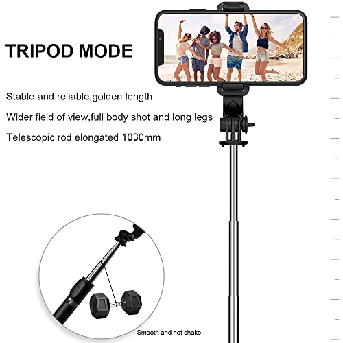 KOMI Selfie Stick Tripod,Stable Tripod Stand with Detachable Wireless Remote,Compatible with iPhone 15 Pro Max/15 Plus/14/13,GoPro, Samsung,LG,Google Smartphones(Black)