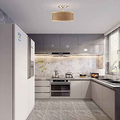 Linen Fabric Semi Flush Mount Ceiling Light PS Diffuser,Chandeliers Shade for Bar, Dining Room, Corridor,Living Room Hallway (Brushed Nickel Finish, 12 Inch)