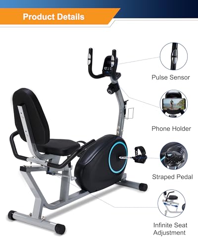 Recumbent Exercise Bike for Seniors - 400LB Weight Capacity Recumbent Bikes with Comfortable Seat, Pulse Sensor, 16-level Resistance, LCD Monitor