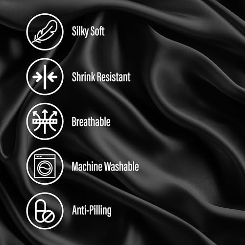 AL AHMEDANI LINEN Black Satin Sheets Queen - Luxurious 4-Pcs Silk Sheets Queen Size Bed Set - Breathable Silky Smooth Comfortable Bed Sheets – Deep Pocket 1 Fitted Sheet, 1 Flat Sheet, 2 Pillowcases