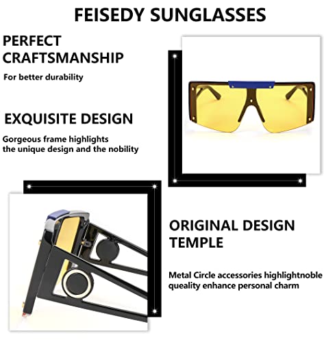 FEISEDY Women Sunglasses, Oversized Square Flat Top Shield Shades for Men B4060