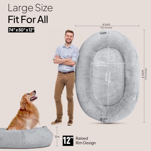 Human Dog Bed for People Large - Bean Bag Adult Size Giant Extra Sized for Kid Waterproof and Washable Anti-Slip Grey 74"" x50 x12 (Grey White)