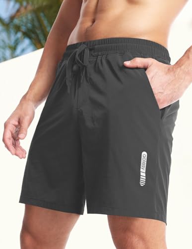 Aolesy Men's Workout Running Shorts 7 Inch Gym Athletic Shorts for Men Quick Dry Lightweight Sport Shorts with Zipper Pockets Black