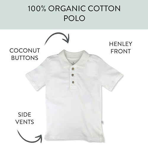 HonestBaby Polo T-Shirt Short and Long Sleeve Tees 100% Organic Cotton Infant Baby, Toddler, Kids Boys, Girls, Unisex, 1-Pack Bright White