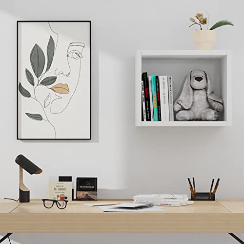 BAFAT Floating Wall Cube Shelves,Deep in 9" 45 Large White Box Shelf for Wall Storage,Floating Bookshelf,Cubby Storage Organizer for Bedroom,Bathroom, Living Room, Kitchen,Office(White)