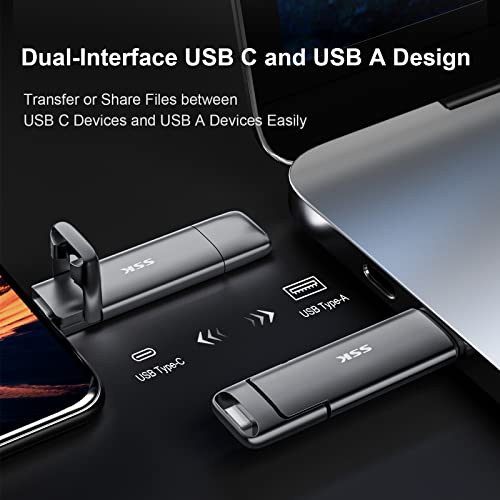 SSK 1TB USB Drive, External SSD USB Fast 550MB/s 2-in-1 Dual Drive USB Type C+ USB A 3.2 Gen2 Solid State Thumb Drive SSD Stick for iPhone 15/PS4/Android Phone/Tablet/Windows/Mac