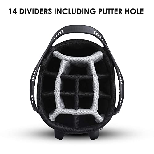 Golf Stand Bag 14 Way Top Dividers Ergonomic with Stand 8 Pockets,Lightweight Golf Bag for Men, Golf Bags with Stand,Dual Strap, Rain Hood (Black)