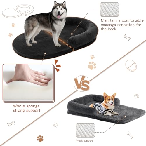 Human Dog Bed for Adult People, Large Gaint Shared Bed Foldable Adjustable Flufelbed Standard Cloud Bed with Memory Foam,Fluffy Faux Fur Orthopedic Nap Dog Bean Bag Sleeping Bed with Black Blanket