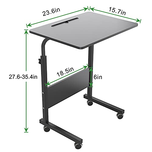 DlandHome Rolling Laptop Desk Stand Up Desk Adjustable Mobile Laptop Desk, 23.6 Inches Medium Size Side Table, Movable w/Tablet Slot & Wheels, Portable Stand for Bed Sofa Black