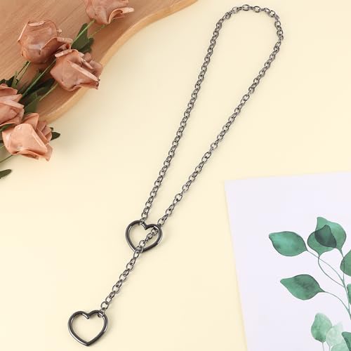 Taouzi Handmade Punk Gothic Jewelry Necklace for Women Heart O-ring Slip Chain Necklace Adjustable Lariat Choker Necklace for Women 24 Inch (Black)