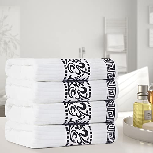 Superior 8-Piece Cotton Towel Set, Decorative Greek Pattern, Home Essentials, Absorbent Towels, Decor for Bathroom, Spa, Includes 2 Hand, 2 Face and 4 Bath Towels, Athens Collection, Navy-Blue