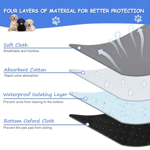 AT1NTEN 2 Pack Reusable Dog Pee Pads,Dogs Waterproof Puppy Potty Training Pee Pad,Washable Training Pads Rounded Corners Pet Mats,Lightweight Pad Dog Mat Pet Supplies,Grey,Size XS 13.4" x13.4"