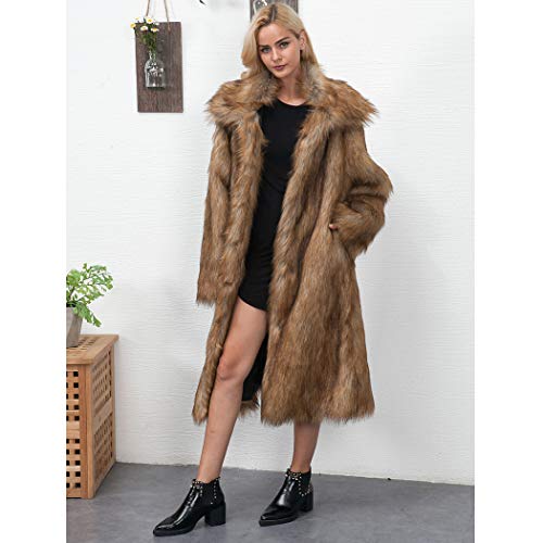 RomanticDesign Women's Long Lapel Faux fur Jacket Shaggy Coat Warm Outerwear Cardigan Brown US 2