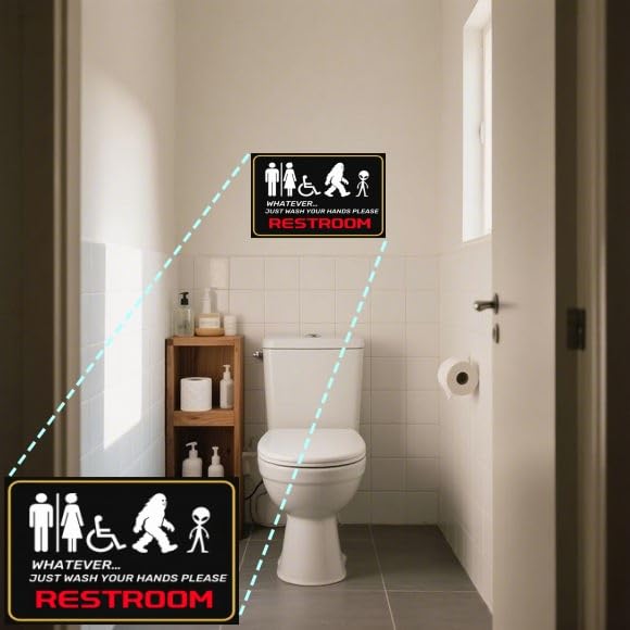 Carastora All-Gender Bathroom Wall Sign – Funny Wash Hands Reminder, Alien & Creature Theme Metal Sign for Home, Office or Public Restroom, 8x12 Inch