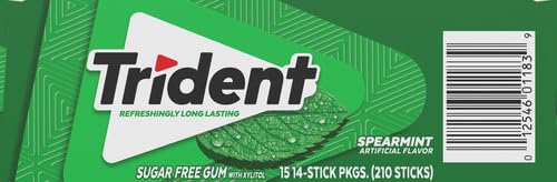 Trident Spearmint Flavor Bubble Gum 14 Sticks (Netcount 15 Pack), 15 Count (Pack of 1)