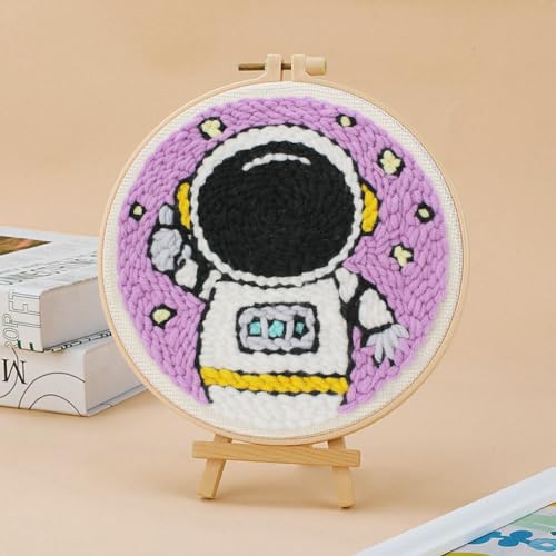 Punch Needle Kit for Beginner, Rug Yarn Hooking Beginner Kit with Instruction, Punch Needle Fabric with Pattern, Yarns, Embroidery Hoops for Punch Needle 20CM/9.8INCH (Fish)