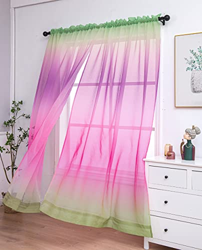 Yancorp 2 Panel Sets Bedroom Curtains 84 inch Length Sheer Curtain Linen Yellow Grey Gray Ombre Rod Pocket Drapes for Girls Living Room Mermaid Bedroom Nursery Kids Window Decor(Yellow Grey, 40"x84")