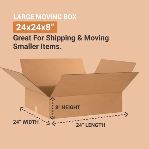 AVIDITI Shipping Boxes Flat 24"L x 24"W x 8"H, 10-Pack | Corrugated Cardboard Box for Packing, Shipping and Storage 24248