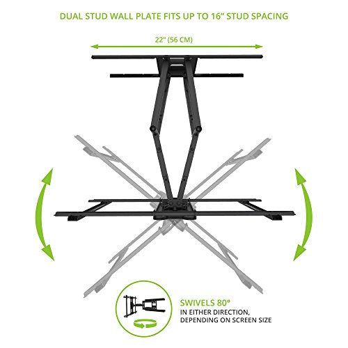 Kanto PDX650 Full Motion Articulating TV Wall Mount for 37-inch to 75-inch TVs | Low Profile with 22" Extension | Integrated Cable Management | Swivel and Tilt Capable | Black