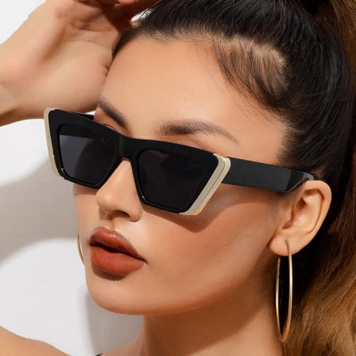 FEISEDY Retro Sunglasses for Women Men Vintage Cat Eye Fashion Metal Square 70s Frame Classic UV Protection Sun Glasses B2966