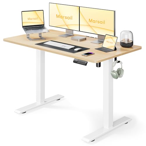 Marsail Electric Standing Desk, Adjustable Height Stand up Home Office Desk Large 55x24 Inch Sit Stand Computer Desk, with 4 Memory Presets, Headphone Hook,Cable Organizer, Black