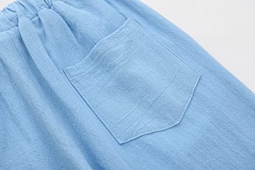 POBIDOBY Boy's T-shirt and Shorts Set Cotton Linen Summer Short Sleeve Children Two Pieces Clothing Sets (Blue, 4T, 4_years)