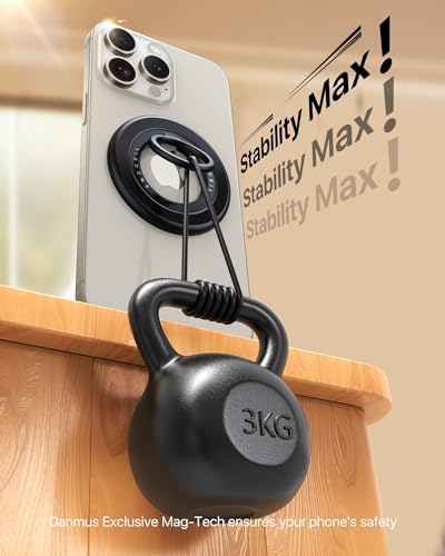 [2024 Newest] Magnetic Phone Grip with 360° Rotate Ring [Dual-Sided Strongest Magnet] Phone Ring Holder Compatible with MagSafe iPhone 15 Pro Max 14 13 12 Samsung LG etc, Gym Buddy, Black