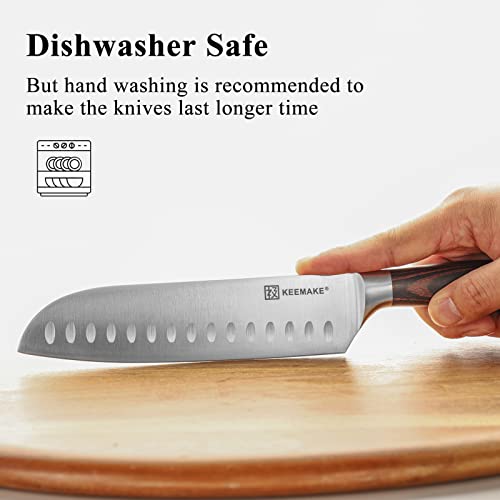 KEEMAKE Santoku Knife 7 inch, Japanese Chef Knife with German High Carbon Stainless Steel 1.4116 Chopping Knife, Kitchen Knife with Pakkawood Handle Knife for Kitchen Cutting Knife