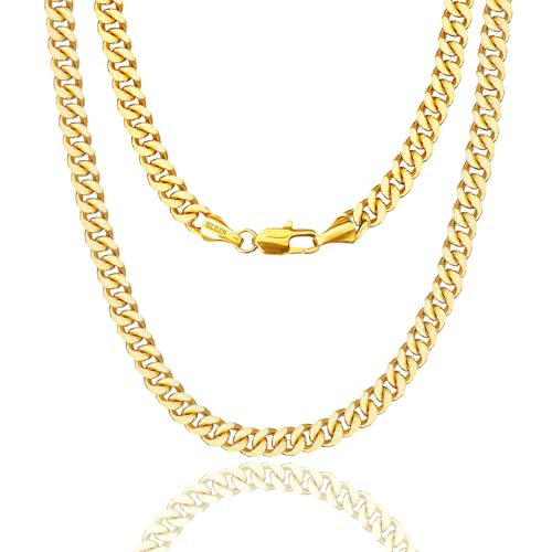 SILILUN Cuban Link Chain for Men 14K Gold Miami Curb Chain Durable Necklace Hip Hop Jewelry (14K Gold,4mm 18inches)