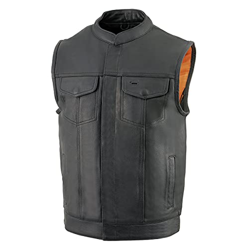 Milwaukee Leather Men's Black Cool-Tec Naked Leather Vest - Club Style Dual Closure Motorcycle Rider Vest MLM3514 - Small