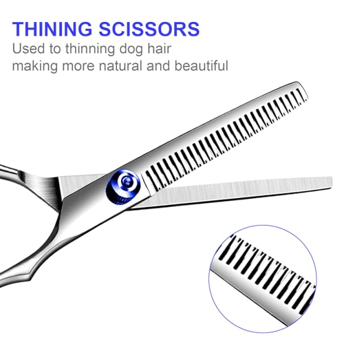 TINMARDA Professional Dog Grooming Scissors Kit, Titanium Coated Dog Scissors for Grooming, 5 in1 Grooming Shears Kit for Dogs Cat Pet At Home