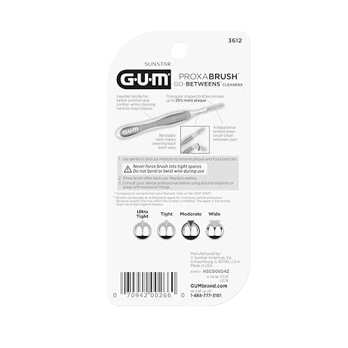 GUM Proxabrush Go-Betweens - Moderate - Interdental Brushes - Soft Bristled Dental Picks for Plaque Removal & Gum Health - Safe for Braces & Dental Devices, 10ct