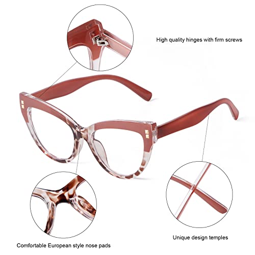 KFPH 2 Packs Stylish Cat Eye Glasses Blue Light Glasses Non Prescription Frames for Women Computer Reading Glasses Anti Glare & UV