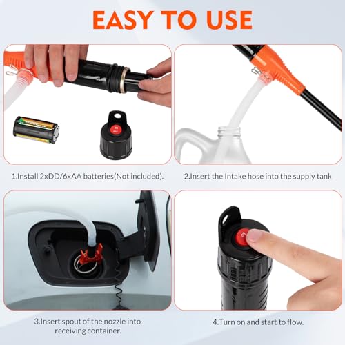 Portable Transfer Pump Battery Operated Electric Siphon Pump for Gas, Fuel, Diesel, Water Transfer 2.6 GPM Flow Oil Extractor -Easy to Use Hand Fuel Pump, Multi-Use Siphon Fuel Transfer Pump (Orange)