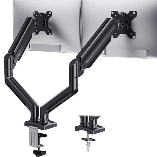 HUANUO Dual Monitor Mount for 2 Monitors up to 32 inches, Each Arm Holds Max 22lbs, Dual Monitor Stand with Gas Spring System, Height-Adjustable/Tilt/Swivel/Rotate, VESA Standard 75mm or 100mm