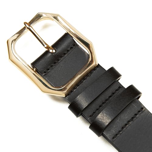 Lucky Brand Women Leather Bold Fashion Statement Belts, Sculpted Center Bar Buckle-Black, Small, S (26-27")