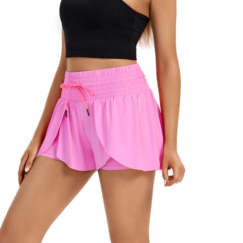 Flowy Womens Running Shorts Gym Yoga Workout Athletic Tennis Golf Skorts Skirts High Waisted with Pockets Butterfly Sweat Spandex Comfy Lounge Pants Cute Trendy Clothes Casual Summer Outfits Red M