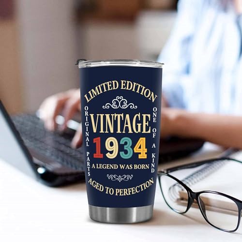 DEKIDOKA 91 Year Old Birthday Gifts for Mom Dad - Vintage Tumbler For Men And Women