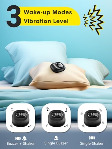 ROCAM Loud Dual Alarm Clock with Bed Shaker, Vibrating Alarm Clock for Heavy Sleepers Adults/Kids/Teens/Deaf, Rechargeable Battery Operated, Travel Digital Clock for Bedrooms, DST, Weekday/Weekend