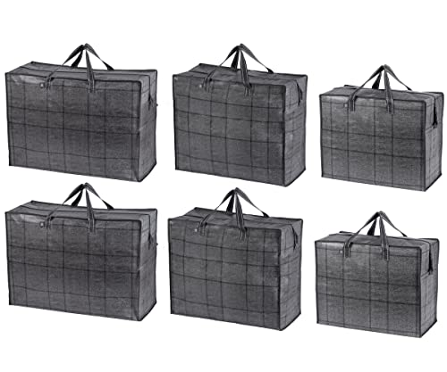 VENO 4 Pack Storage Moving Bags, Organizer Bag, Storage Tote, Zipper On Top, Sturdy, Carrying Bag, Camping Bag for Clothes, Bedding, Comforters, Pillows (13 Gallon Dark Gray, 4 Pack)