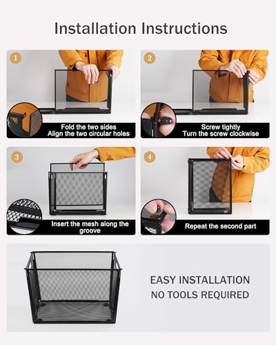 Oterri Metal Hanging File Crate, Portable Desktop Organizer for Letter Size Folders, Mesh Design (Cool Black, 1 Pack)