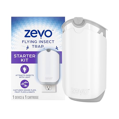 Zevo Flying Insect Trap for Indoors: Light Trap Captures Fruit Flies, Gnats and Houseflies, Starter Kit (1 Plug-in Base + 1 Cartridge)