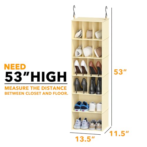 SpaceAid 2 Pack Hanging Closet Organizer and Storage with Dividers, 24 Compartments Hanging Shoe Shelves for Closet, Wardrobe, RV, Garment Rack - Beige