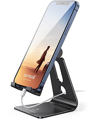 Lamicall Adjustable Cell Phone Stand, Desk Phone Holder, Cradle, Dock, Compatible with iPhone 15, 14, Plus, Pro, Pro Max, 13 12 X XS,4-8" Phones, Office Accessories, All Android Smartphone, Black