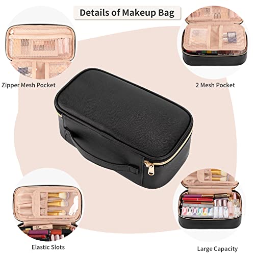 OCHEAL Small Cosmetic Bag,Portable Cute Travel Makeup Bag for Women and girls Makeup Brush Organizer cosmetics Pouch Bags-Black