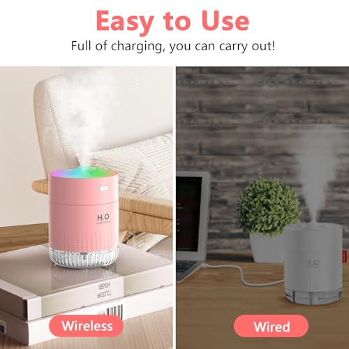 besky Small Portable Humidifiers for Bedroom, USB Rechargeable Mini Cool Mist Humidifier 2 Modes Super Quiet with Colorful Night Lamp, Suitable for Travel Office Family