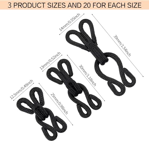 Covered Sewing Hooks & Eye Closure Jewelry Books Crafts Latch for Fur Coats Wraps Jackets Bra Thick Leather deep Pile Fabrics Clothing (25mm, Black)