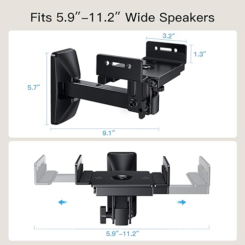 Pipishell Speaker Wall Mounts, Dual Side Clamping Bookshelf Speaker Mounting Bracket, Speaker Mounts for Surround Sound, Bookshelf Speakers up to 50 lbs, 1 Pair